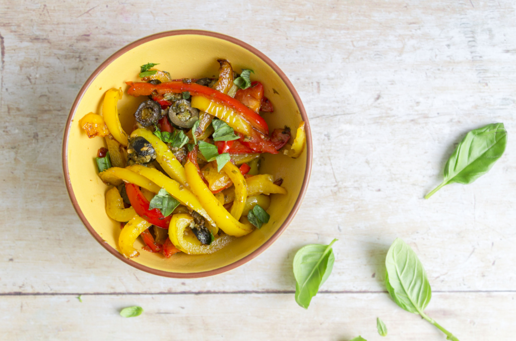 Stir Fried Bell Peppers with Capers and Olives