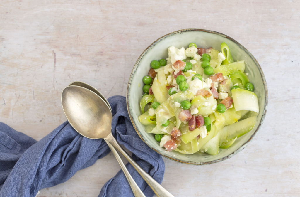 Mediterranean Zucchini Pasta and Peas