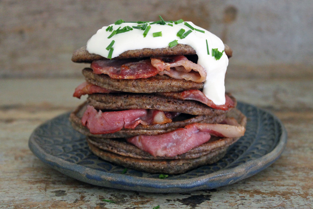 Flax Pancakes With Bacon And Sour Cream