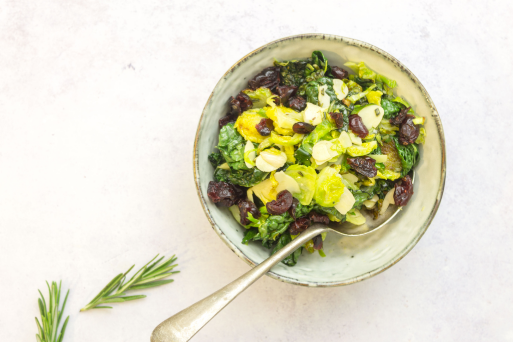 Kale And Sprouts With Almonds And Cranberries