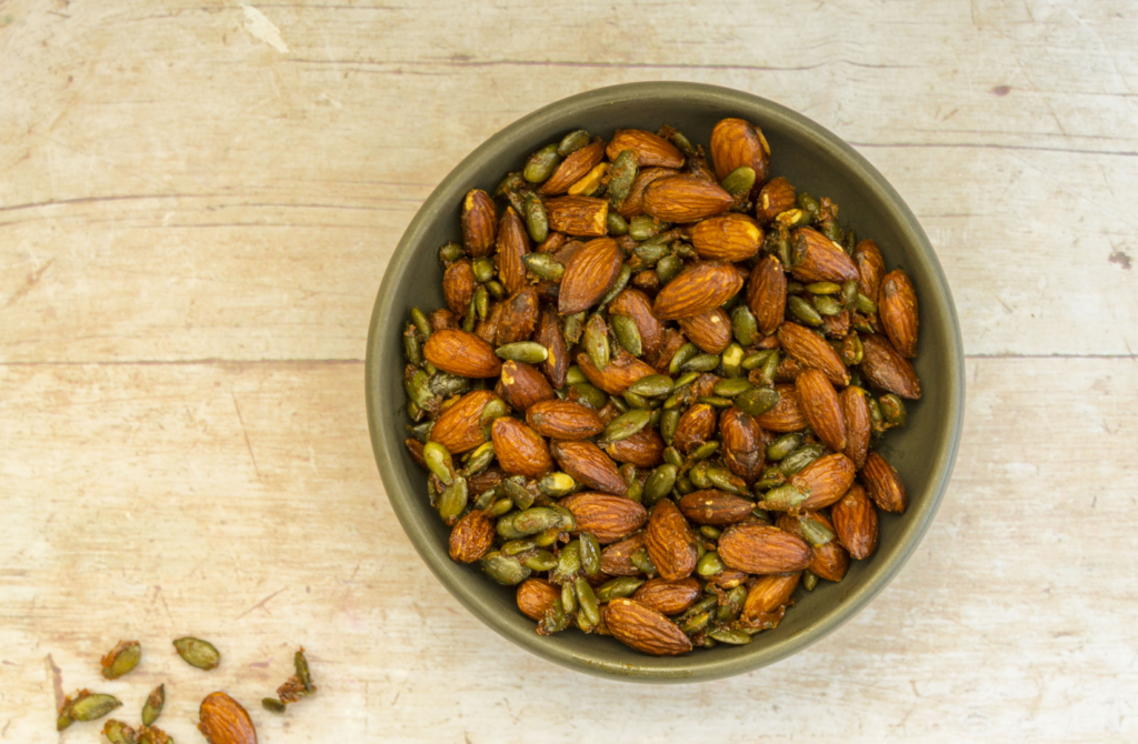 Maple Paprika Roasted Almonds and Pepitas