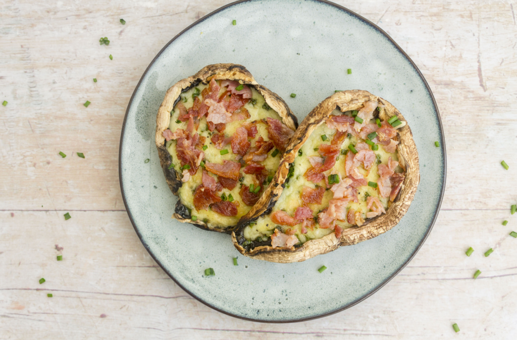 Cheese and Chive Stuffed Mushrooms with Bacon