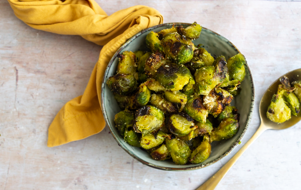 Roasted Frozen Sprouts with Parmesan