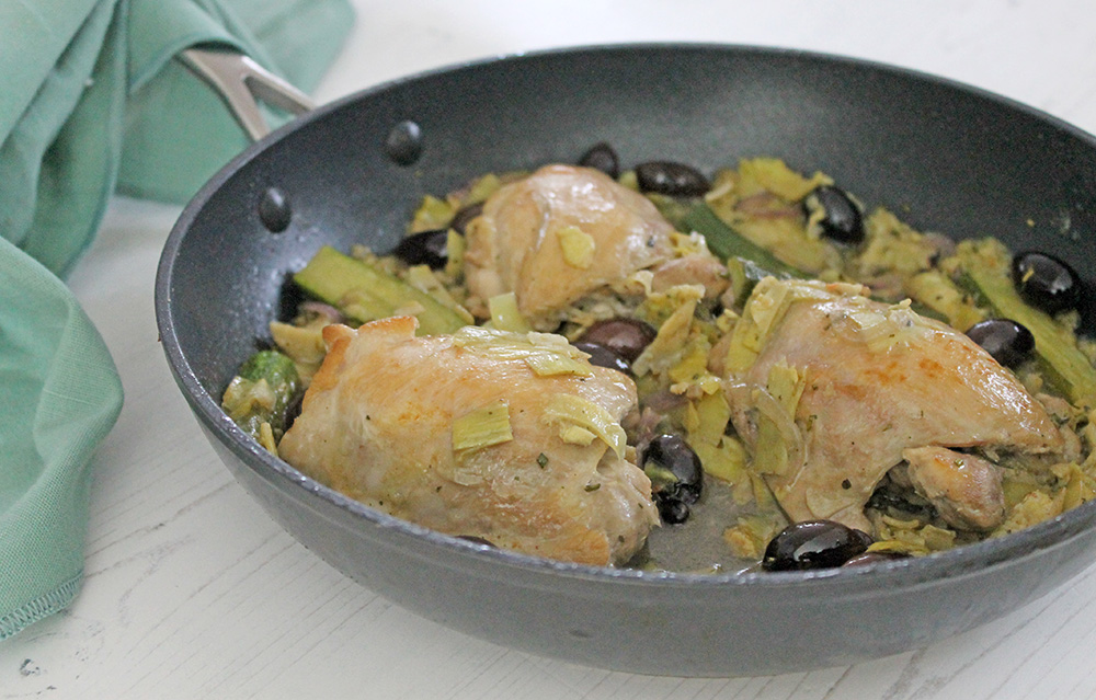 Chicken Thighs With Olives, Artichokes And Zucchini