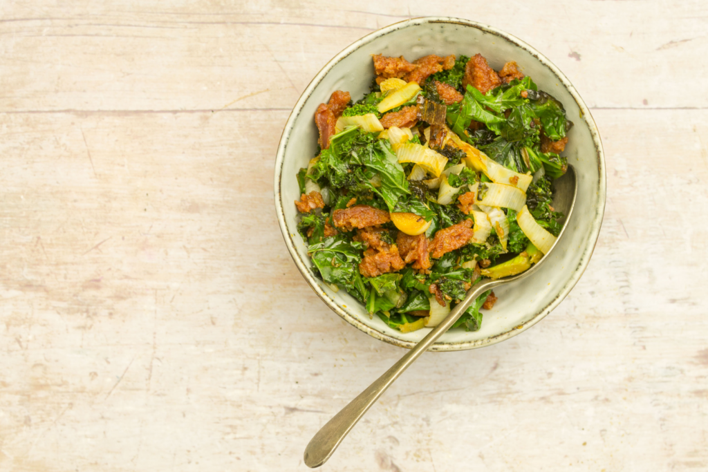 Kale, Leek and Chorizo Stir Fry