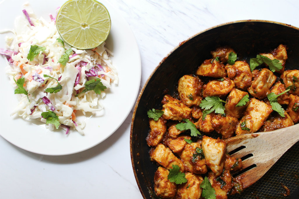 Thai Spicy Peanut Chicken With Asian Slaw