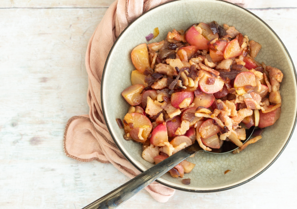 Pan-Fried Bacon and Radishes