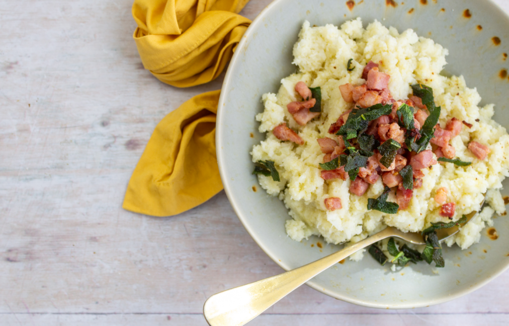 Cauliflower Mash with Pancetta and Crispy Sage