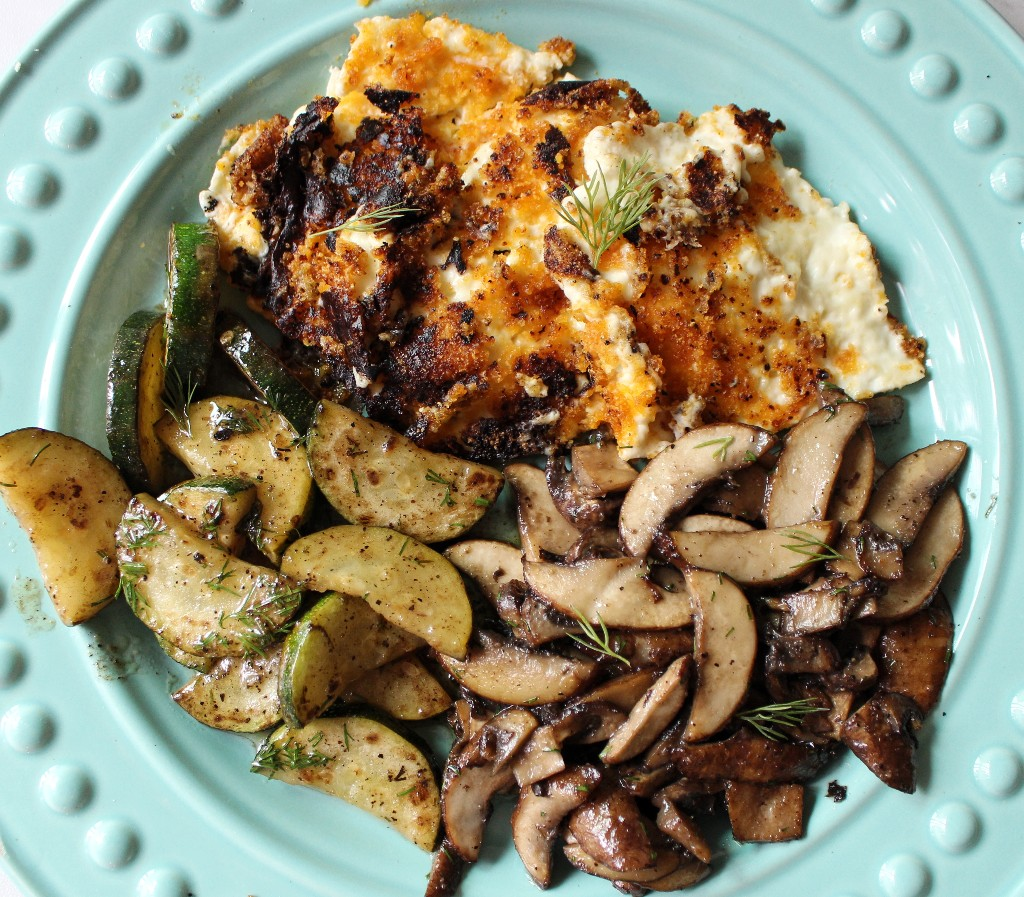 Fried Feta, Mushrooms, and Zucchini Meal