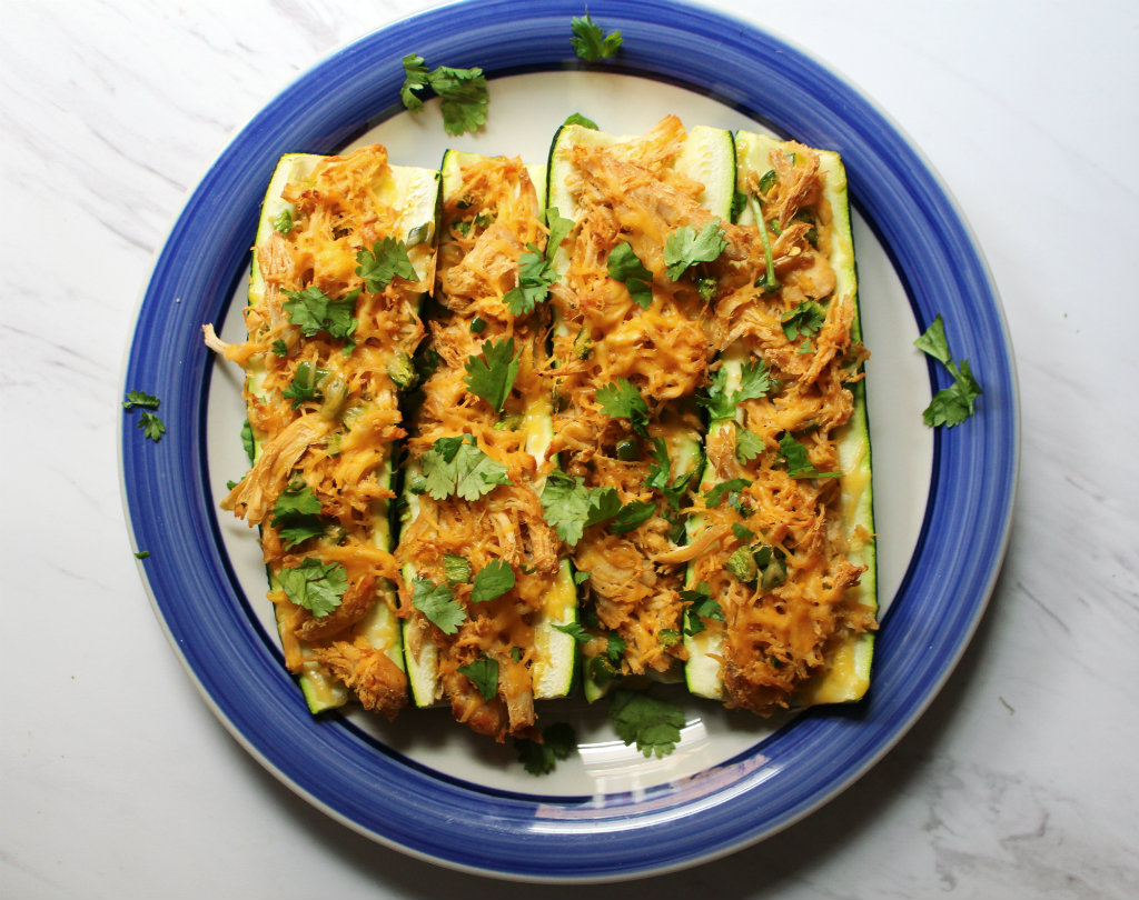 Zucchini Chicken Enchilada Boats