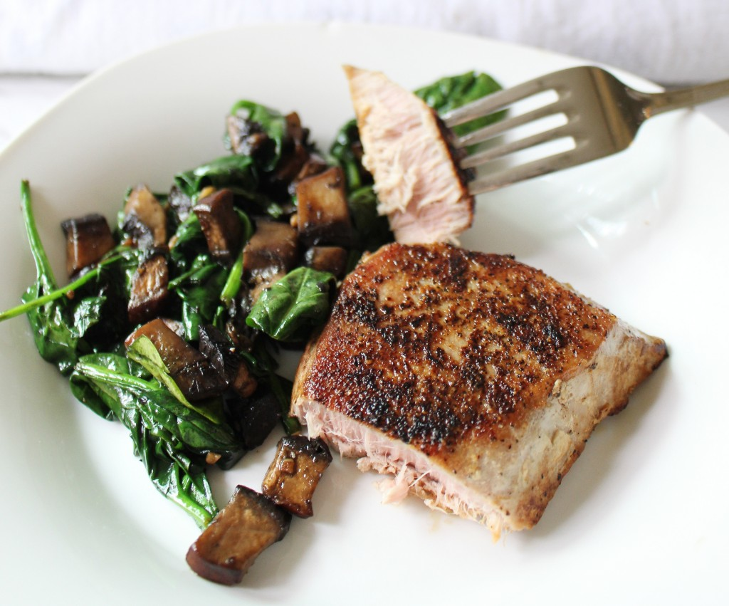 Tuna Steak Dinner w Spinach and Mushrooms