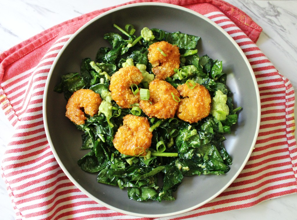 Air Fryer Coconut Shrimp w Avocado-Lime Spinach Salad