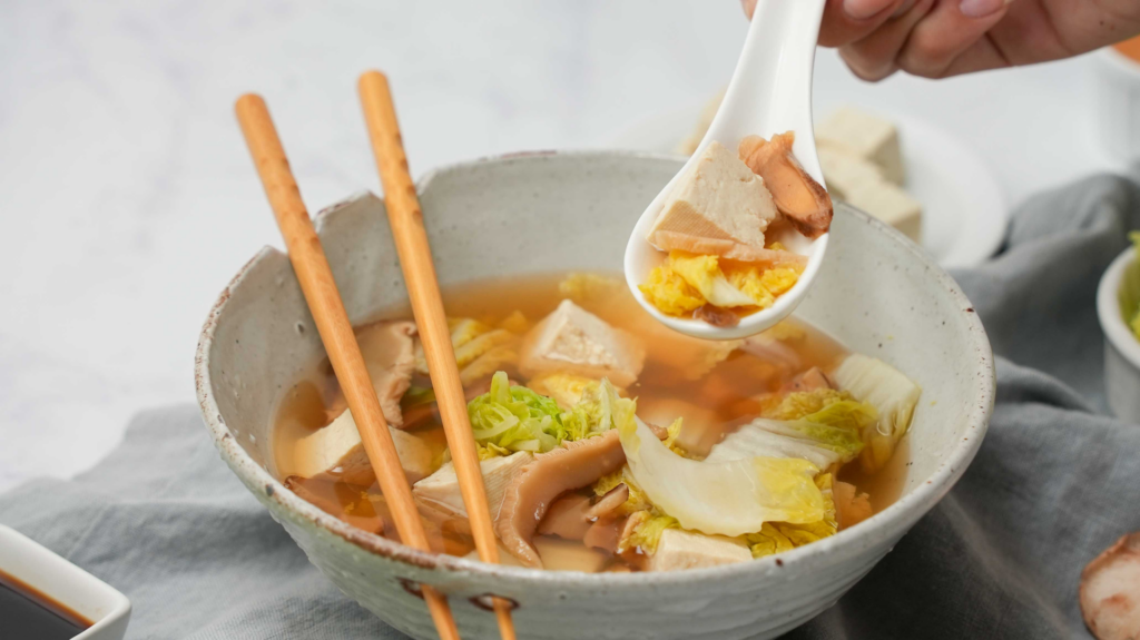 Vegan Tofu Napa Cabbage Shiitake Soup