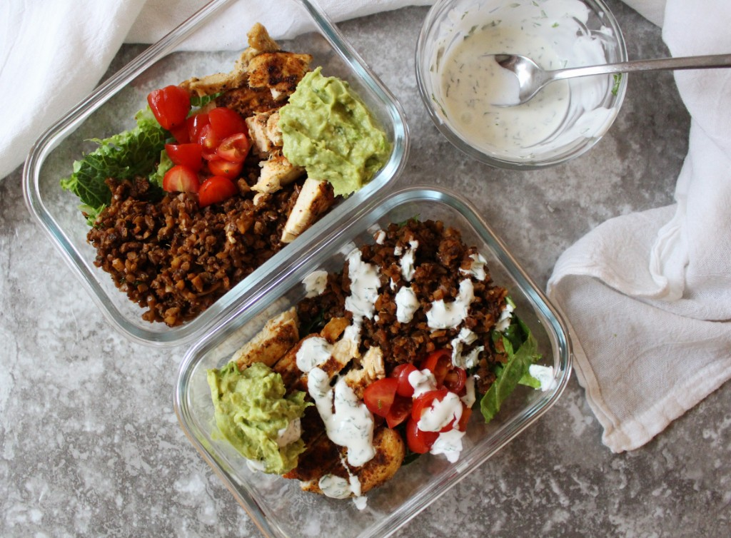 Chicken Burrito Bowls with Lime Crema and Guacamole