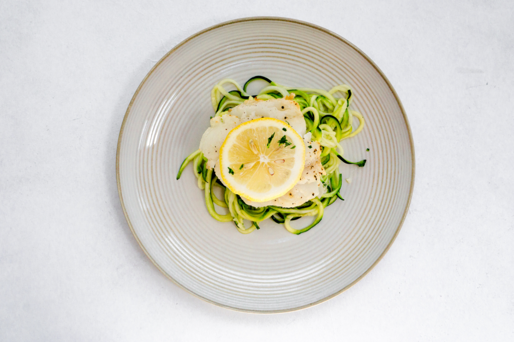 Air Fryer Lemon Cod With Garlic Butter Zucchini Noodles