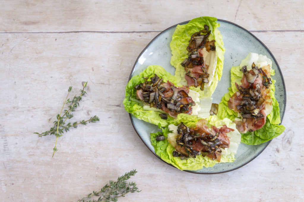 Bacon, Brie And Caramelized Shallot Lettuce Cups