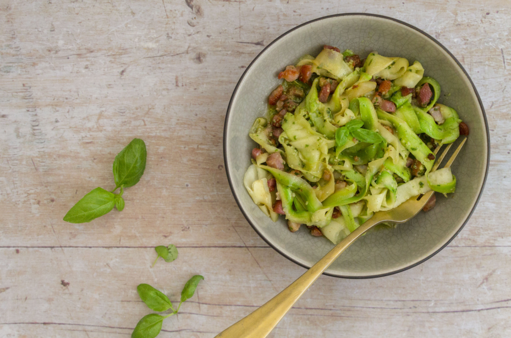 Pancetta and Pesto Spaghetti