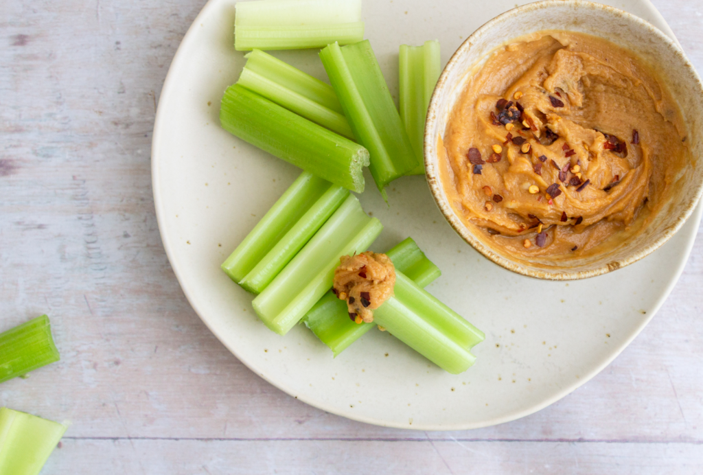 Celery and Spicy Peanut Butter Dip