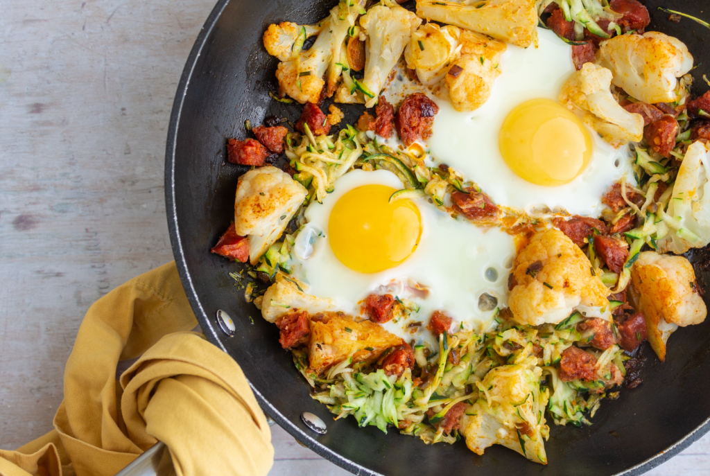 Chorizo, Zucchini and Cauliflower Hash