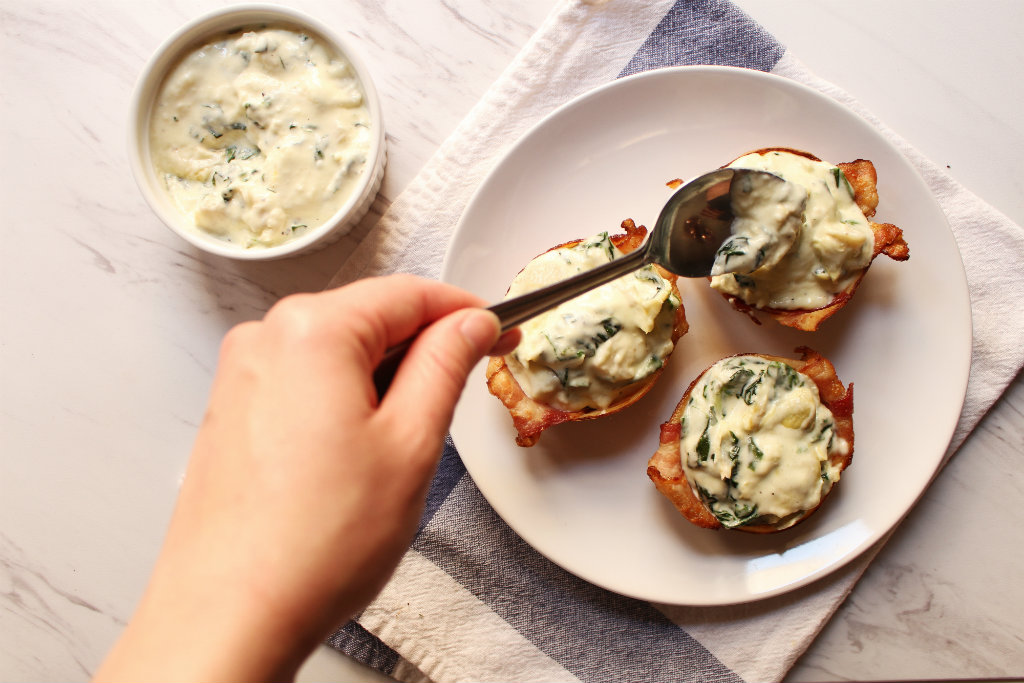 Spinach And Artichoke Bacon Cups
