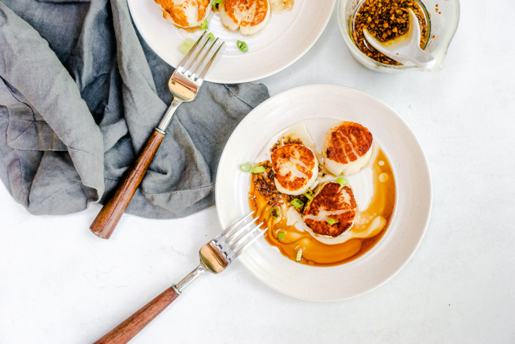 Pan Seared Scallops With Toasted Garlic Oil Soy Sauce