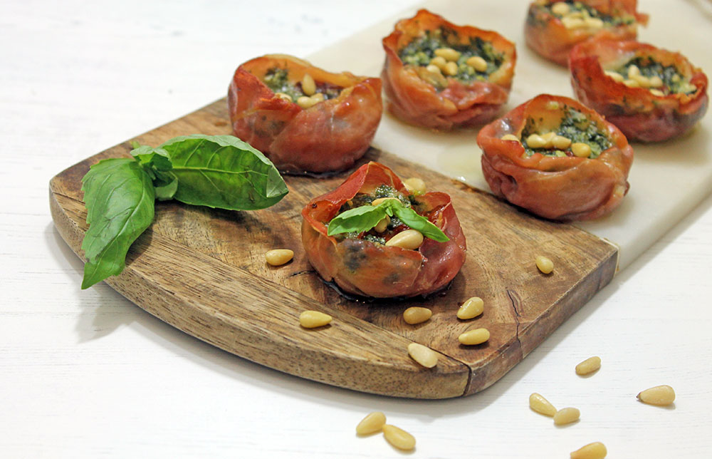 Mozzarella And Pesto Prosciutto Bites