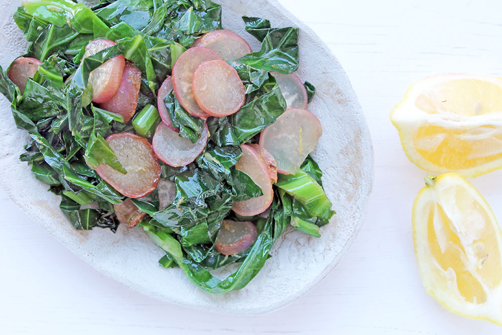 Zesty Collard Greens With Radishes