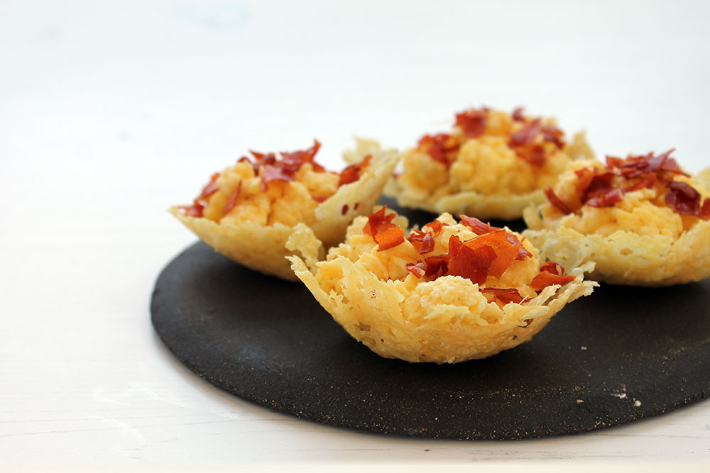 Parmesan Breakfast Baskets With Parma Ham And Scrambled Eggs