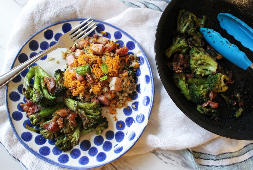 Ham Stuffed Portobello Mushrooms w Buttery Bacon Broccoli