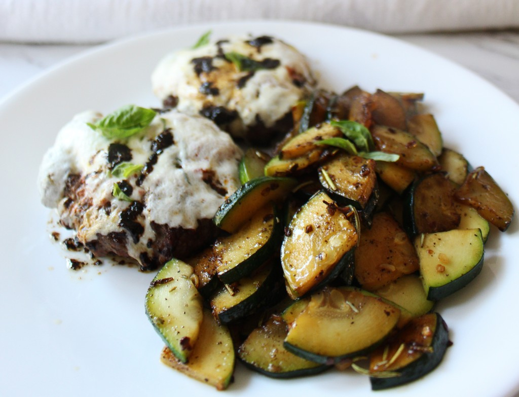 Caprese Burgers w Buttery Zucchini