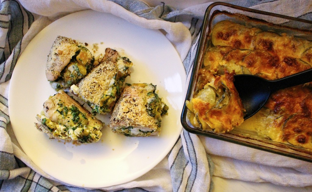 Butternut Squash and Spinach Stuffed Chicken Breast w Scalloped Zucchini