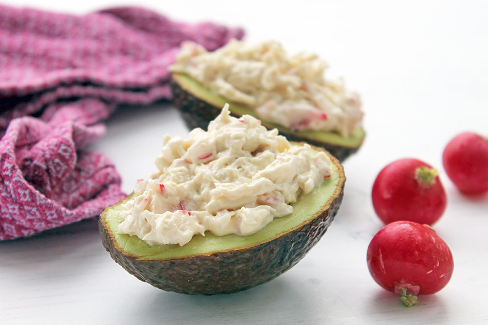 Chicken And Radish Avocado Boats With Mustard Mayo