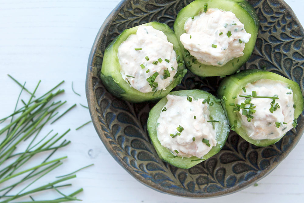 Salmon And Cream Cheese Stuffed Cucumber