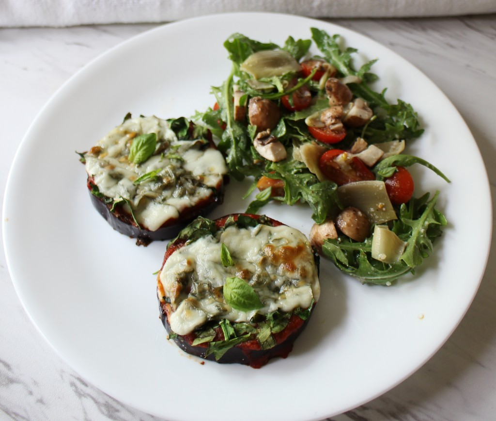 Vegetarian Mini Eggplant Pizzas W Arugula Artichoke Salad