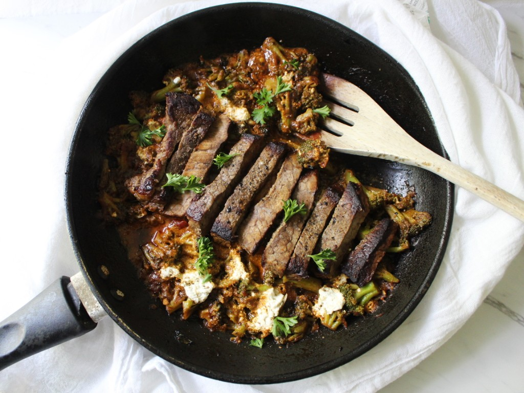 Goat Cheese, Broccoli, and Steak Skillet