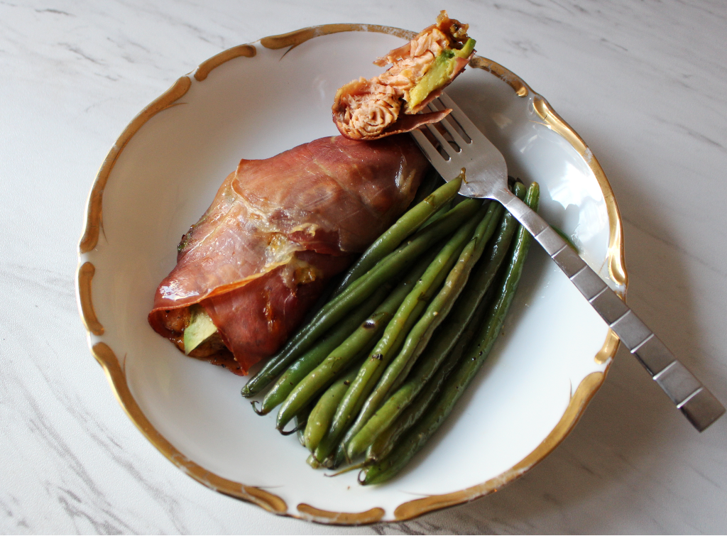 Spicy Wrapped Salmon w Lemon Butter Haricot Verts