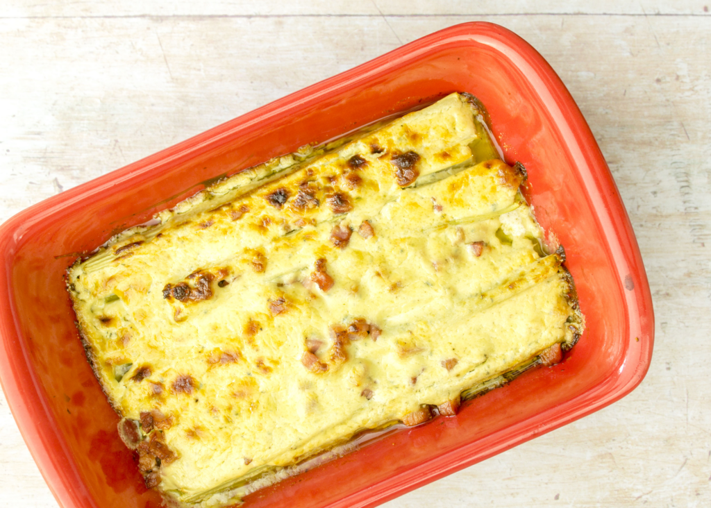 Cheesy Baked Celery with Pancetta