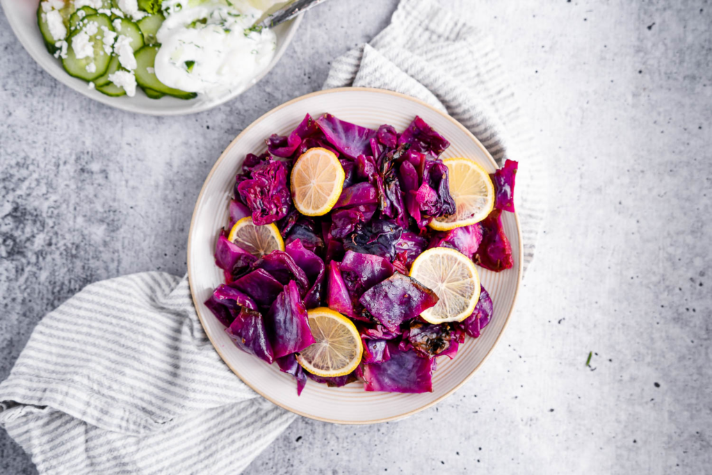 Vegan Greek Roasted Cabbage Salad with Lemon Dressing