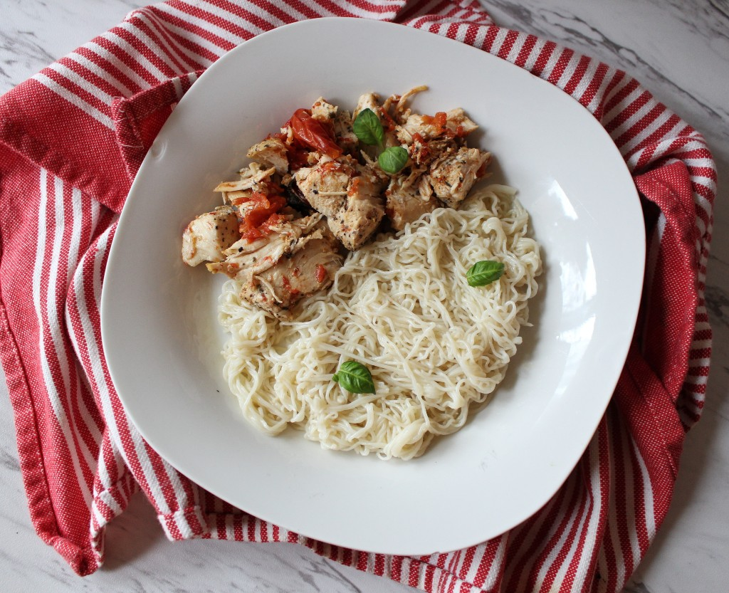 Tomato Basil Chicken w Buttered Garlic Noodles