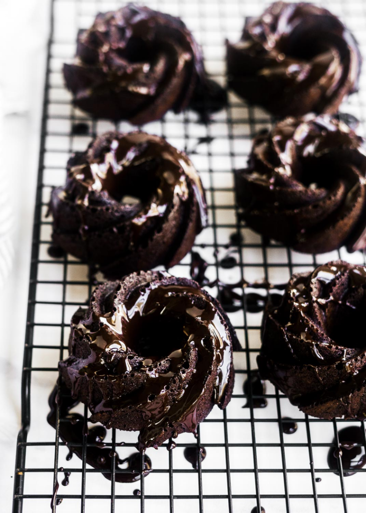 Mini Chocolate Bundt Cakes with Espresso Glaze