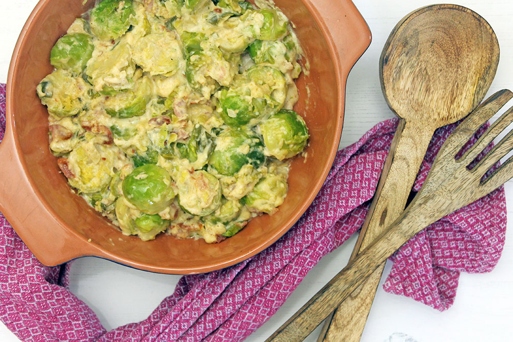 Cheesy Brussels Sprouts With Bacon