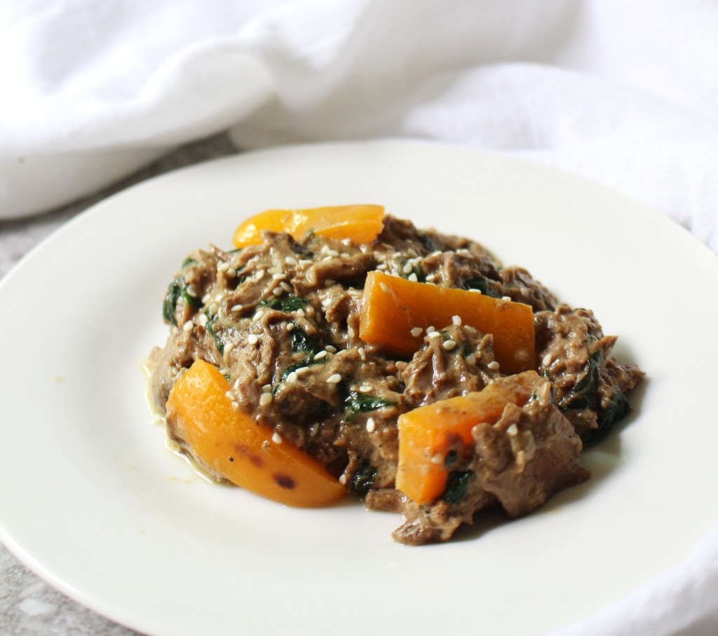 Sesame Peanut Shredded Beef w Spinach and Peppers