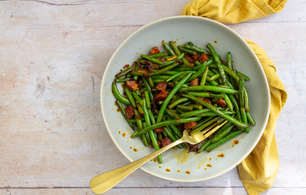 Fried Frozen Green Beans with Chorizo
