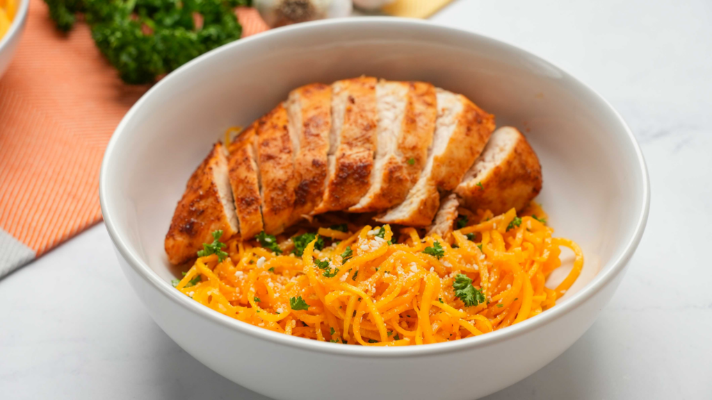 Air Fryer Chicken and Parmesan Butternut Squash Noodles