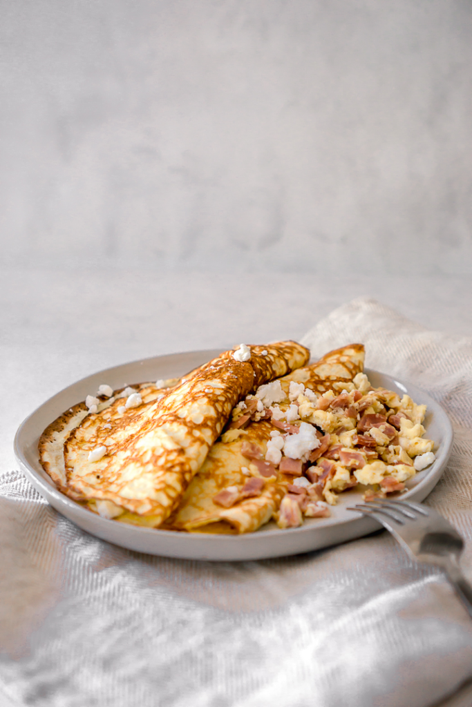 Ham Egg and Goat Cheese Crepes