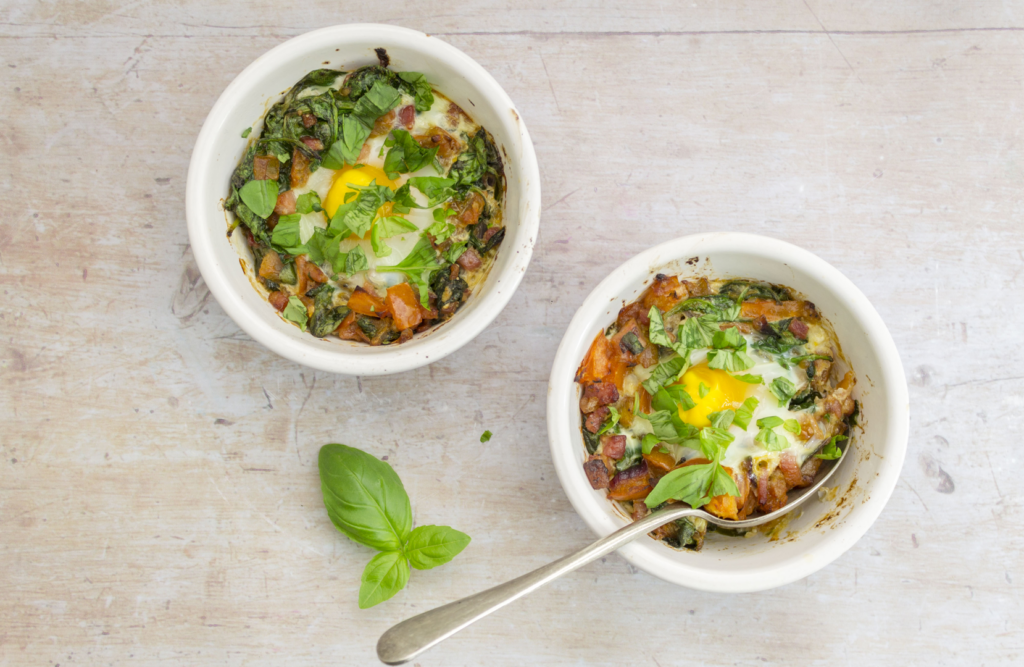 Baked Eggs With Spinach And Pancetta