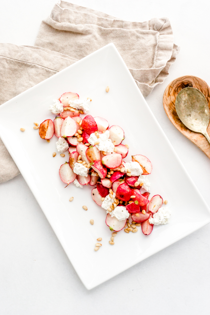 Roasted Radishes with Herbed Goat Cheese and Toasted Pine Nuts