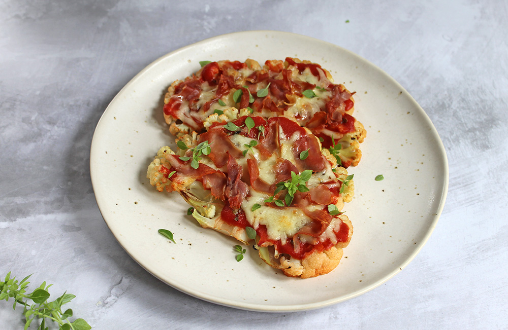 Cauliflower Steak Pizza With Prosciutto