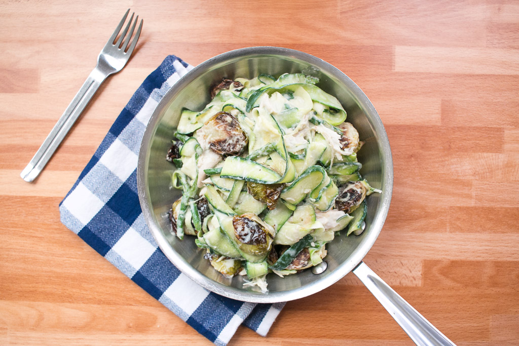 Zucchini Alfredo With Chicken And Brussels Sprouts