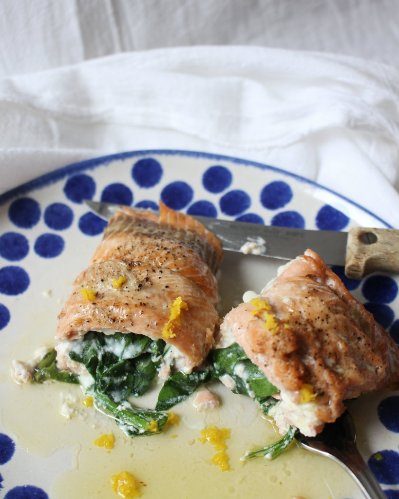 Baked Ricotta and Spinach Salmon Rolls